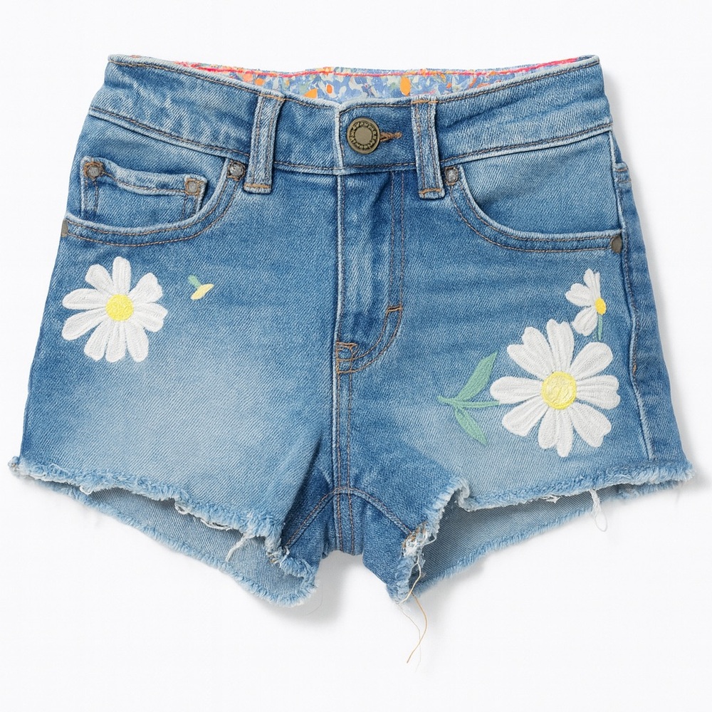 Boden Blue Denim Shorts with Daisy Embroidery